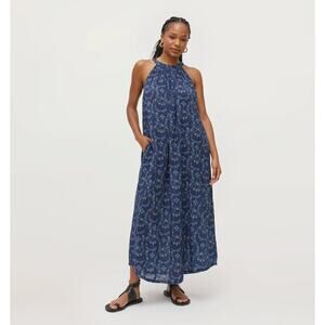 Hill House Giselle Floral Maxi Dress Navy Blue Back Button Sleeveless Sz S